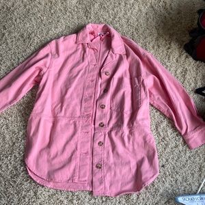 Pink Zara long denim jacket size Large